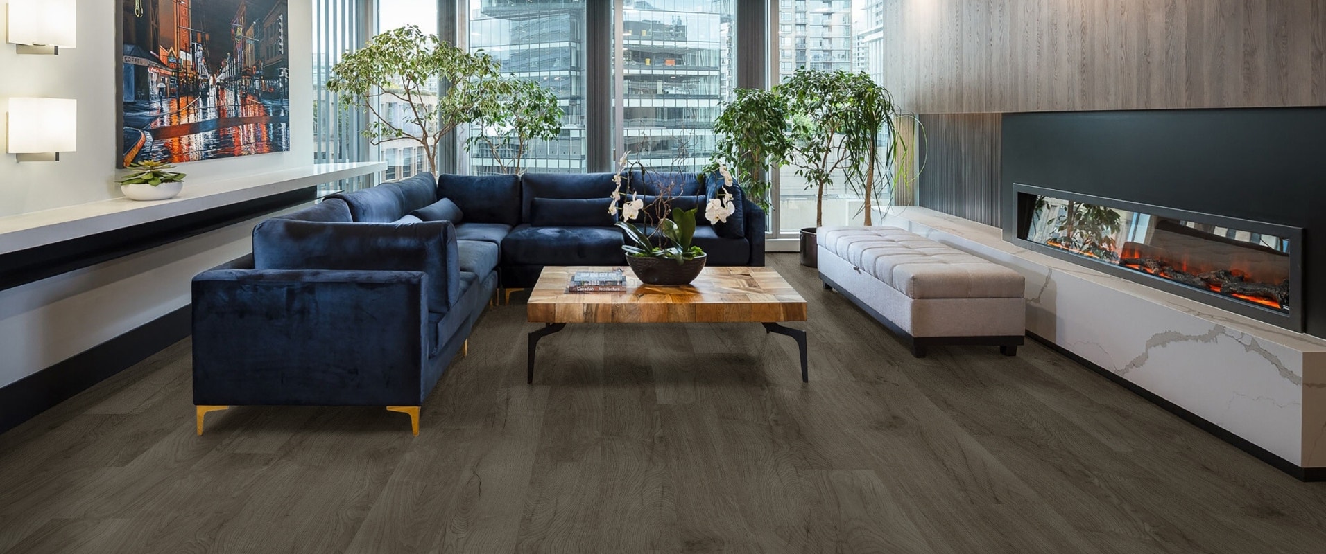 Stylish interior featuring dark timber hybrid flooring that adds a touch of sophistication and warmth to the home. Purchased from amber