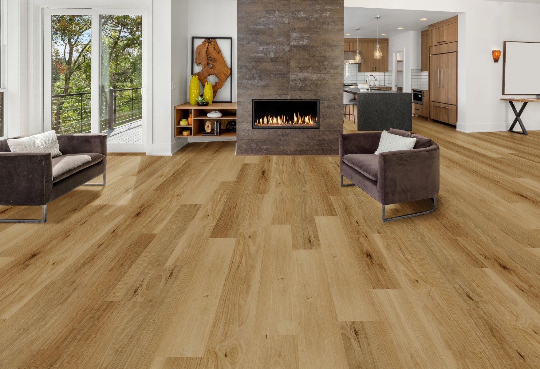 oak timber hybrid flooring in living room