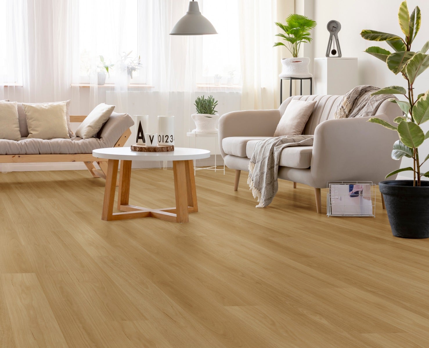 dark oak timber hybrid flooring in living room