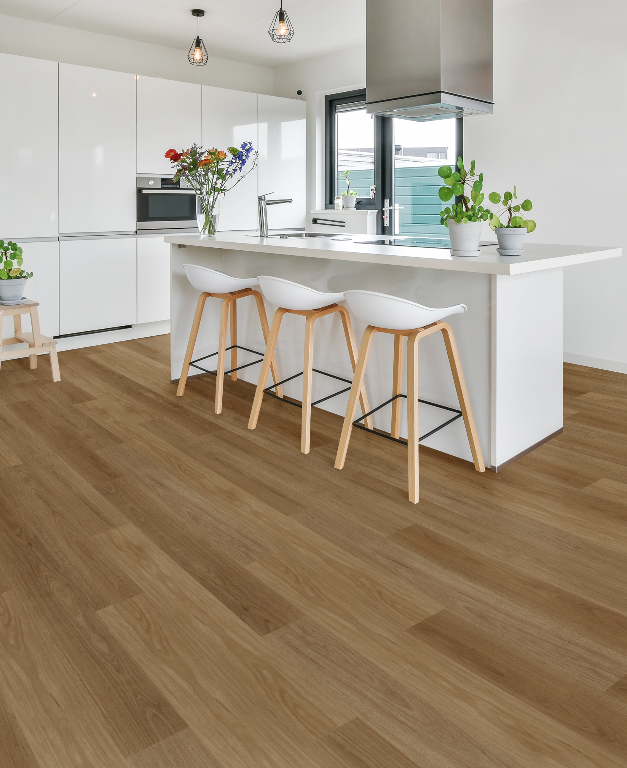 spotten gum hybrid flooring in kitchen