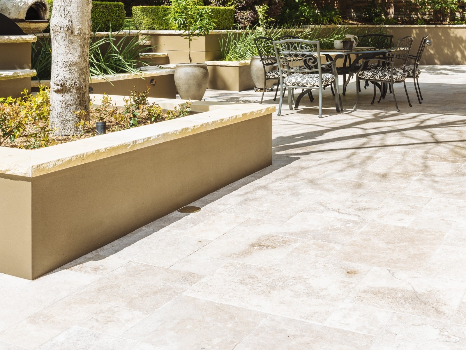 limestone pavers laid in a french pattern used in a beautiful alfresco courtyard. purchased from Amber