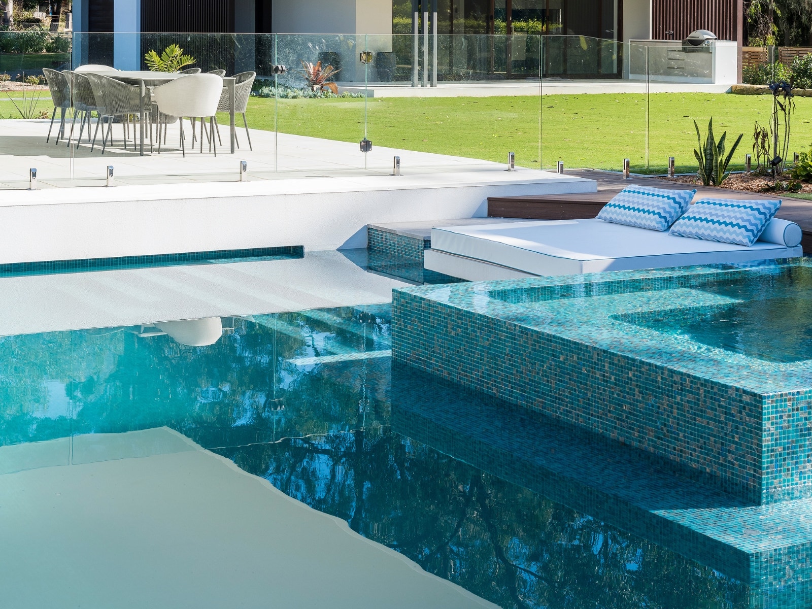 pool mosaic and stone pavers from amber. create a stunning luxurious outdoor oasis with amber products